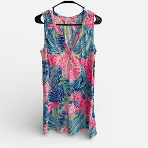 Lilly Pulitzer Essie Dress Women’s Medium Pink Blue Swirl Sleeveless Summer